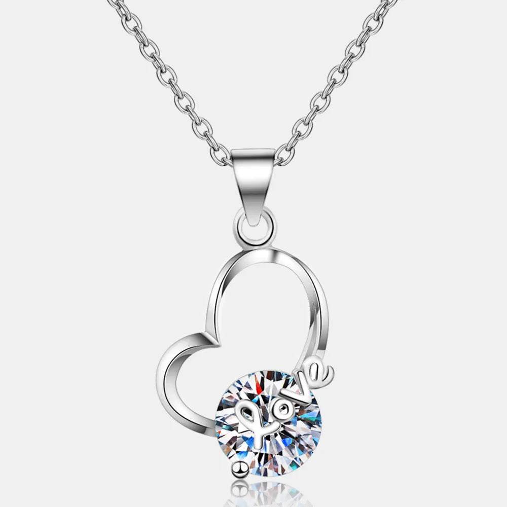 2 Carat Moissanite Heart 925 Sterling Silver Necklace - ELY VESSA LLC