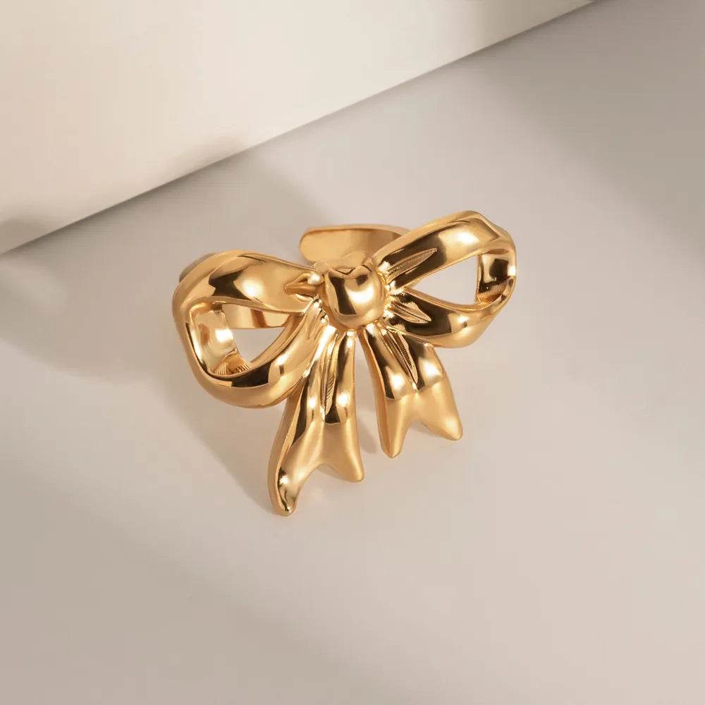 18K Gold-Plated Stainless Steel Bow Ring - ELY VESSA LLC