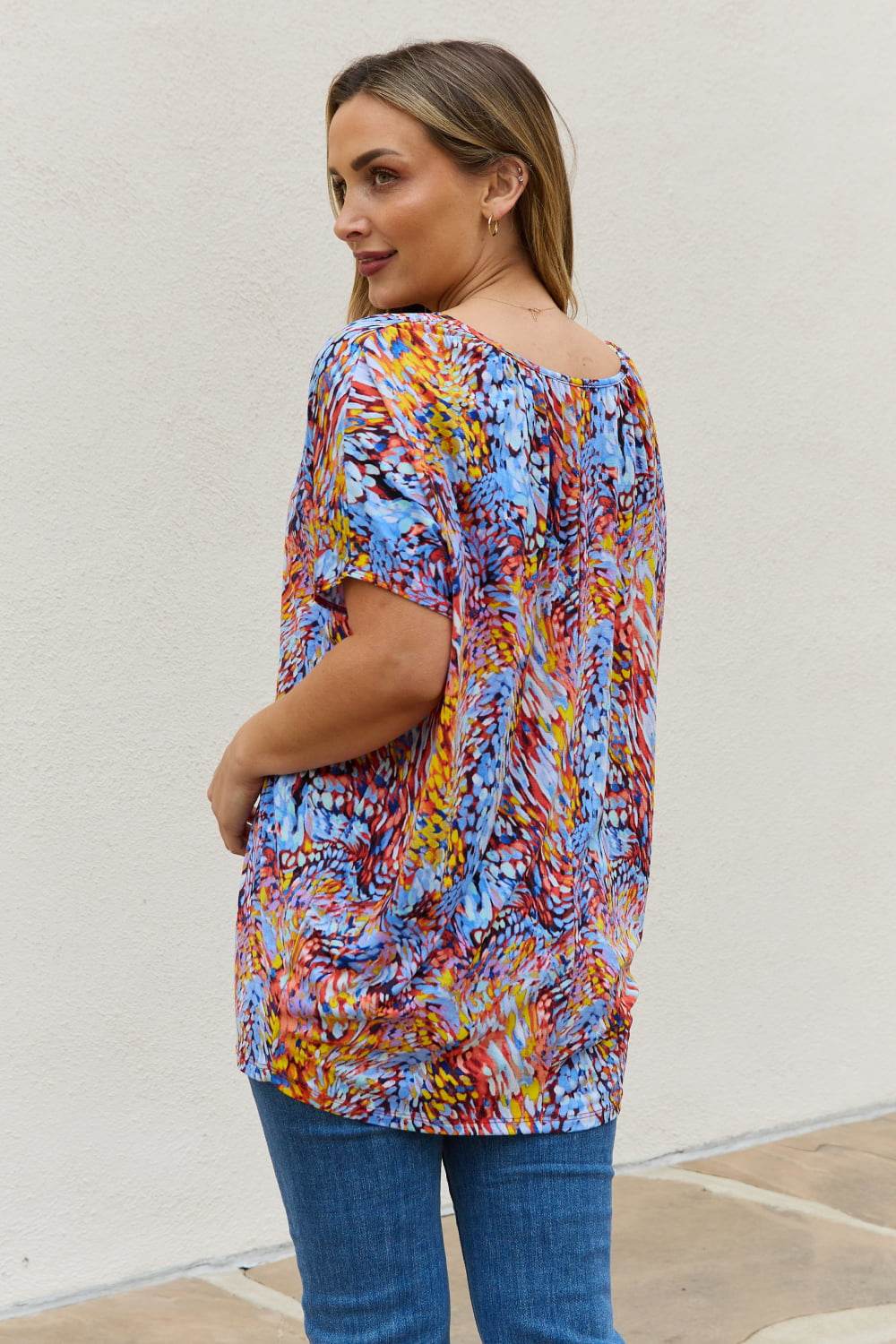 Be Stage Full Size Printed Dolman Flowy Top - ELY VESSA LLC