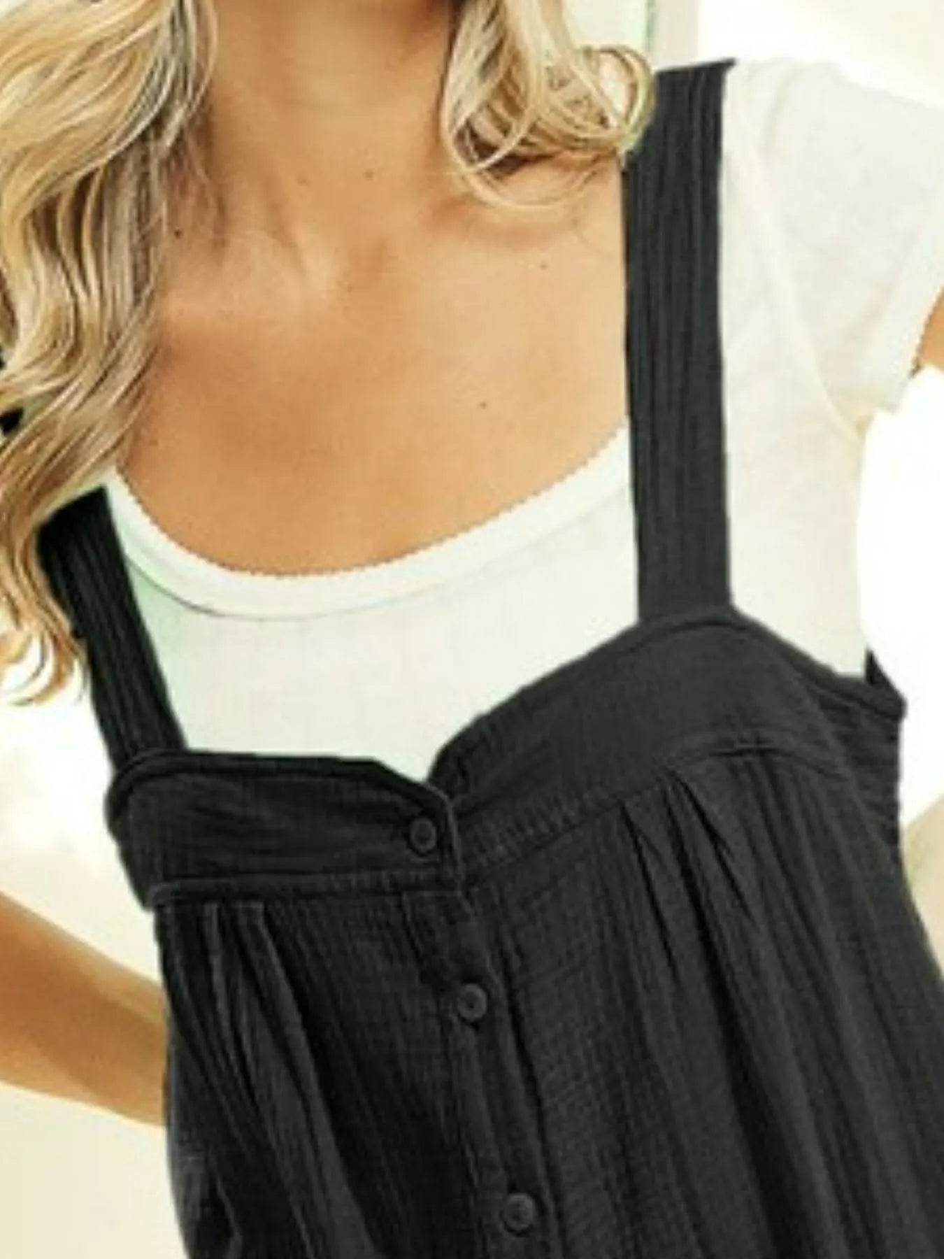 BiBi Gauze Buttoned Up Overall Jumpsuit with Pockets - ELY VESSA LLC