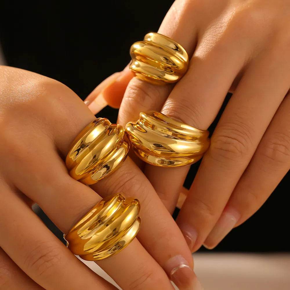 18K Gold-Plated Titanium Steel Open Ring - ELY VESSA LLC