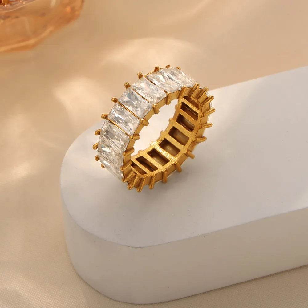 Titanium Steel Inlaid Zircon Ring - ELY VESSA LLC