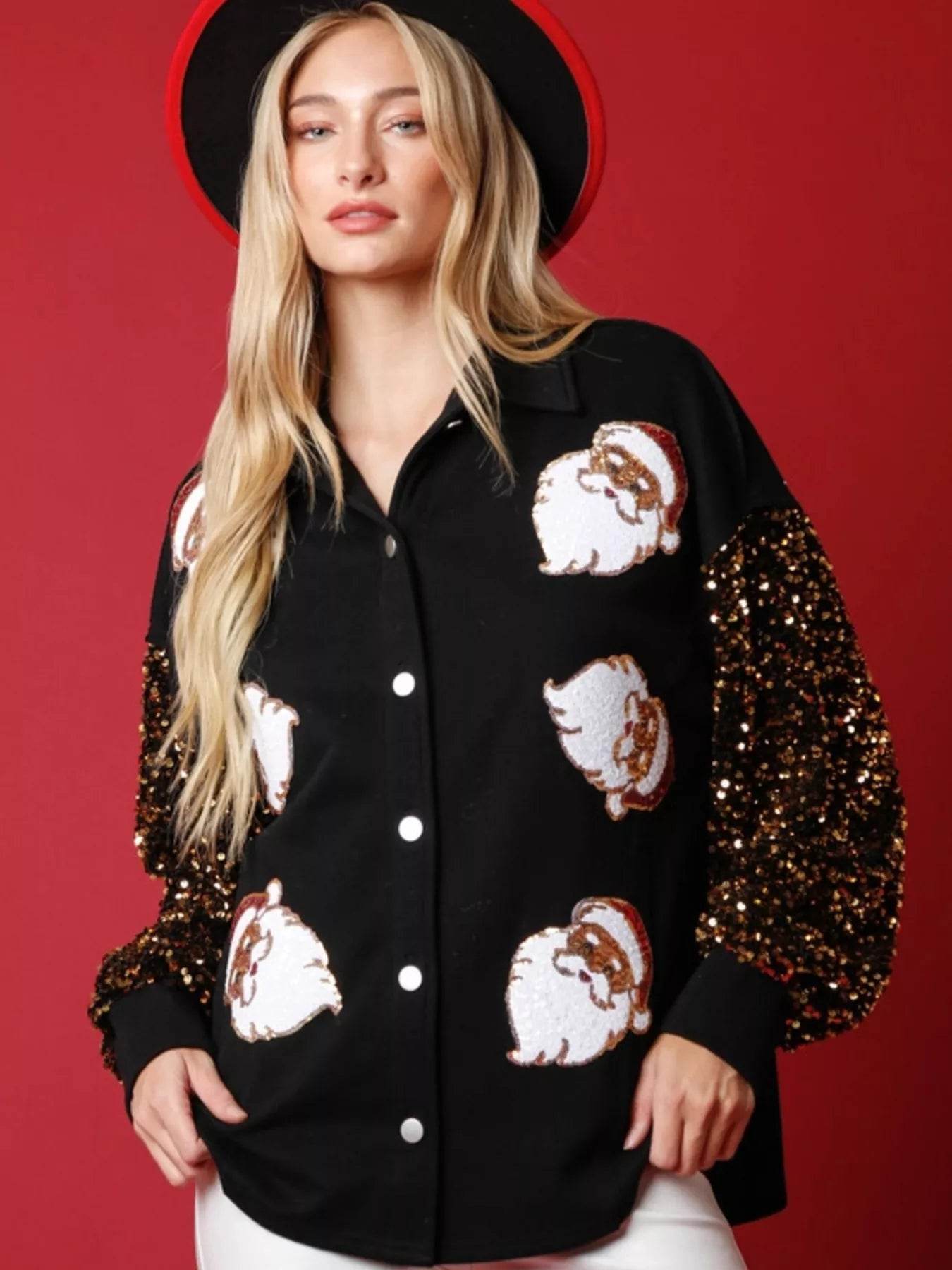 Christmas Santa Sequin Long Sleeve Shirt - ELY VESSA LLC