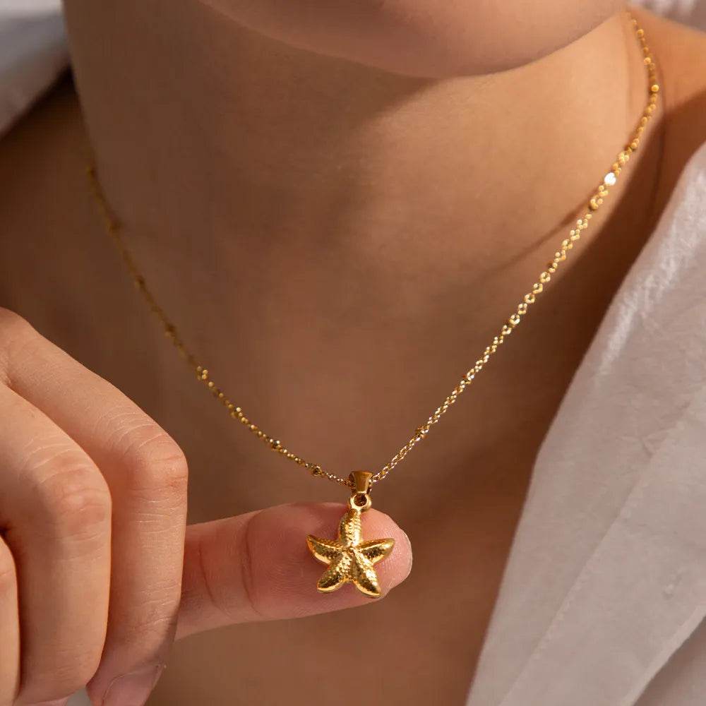 18K Gold Plated Starfish Pendant Necklace - ELY VESSA LLC