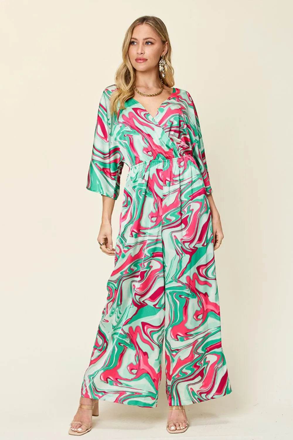 Double Take Full Size Half Sleeve Wide Leg Jumpsuit - ELY VESSA LLC
