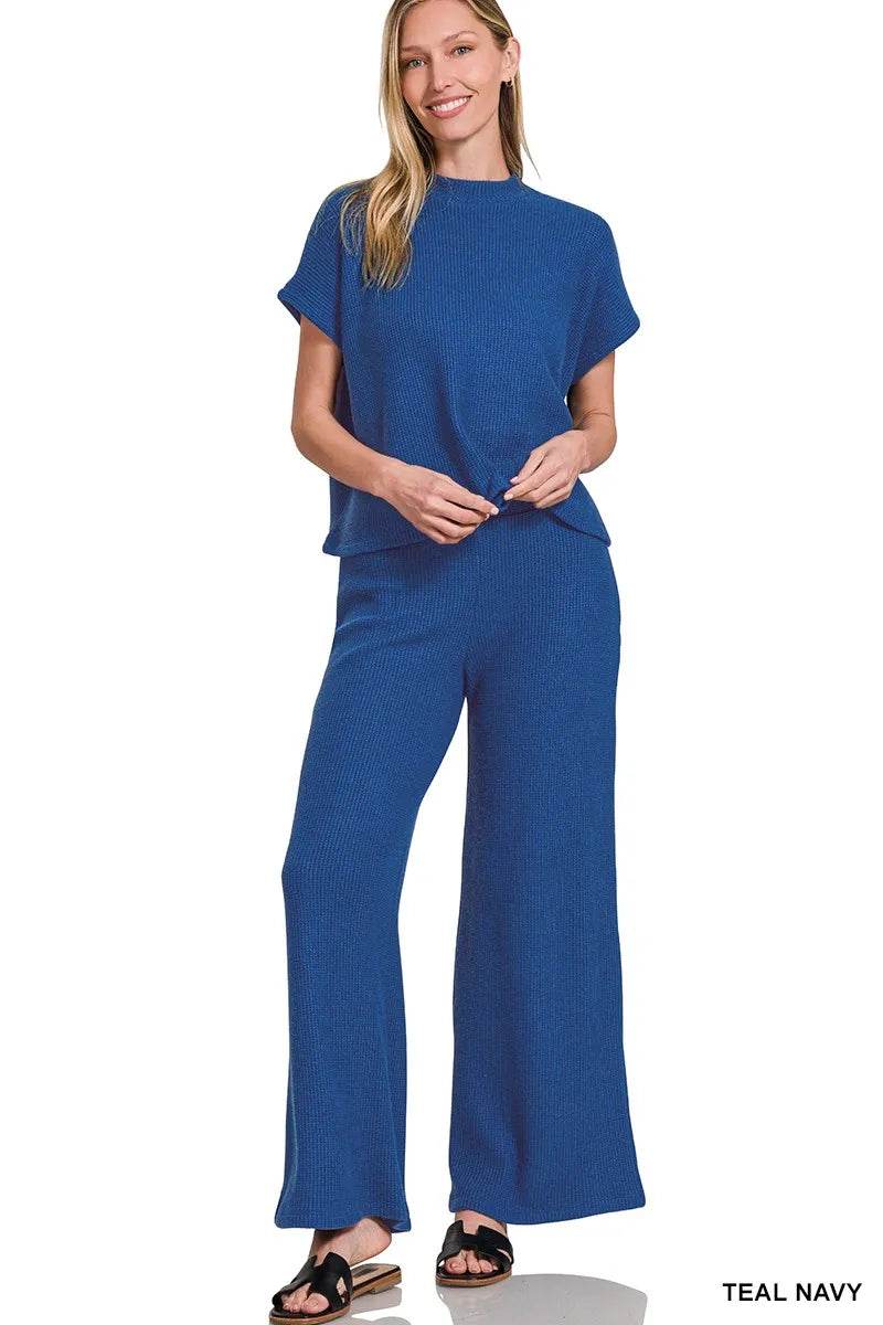 Zenana Sweater Boxy Top & Long Pants Set - ELY VESSA LLC