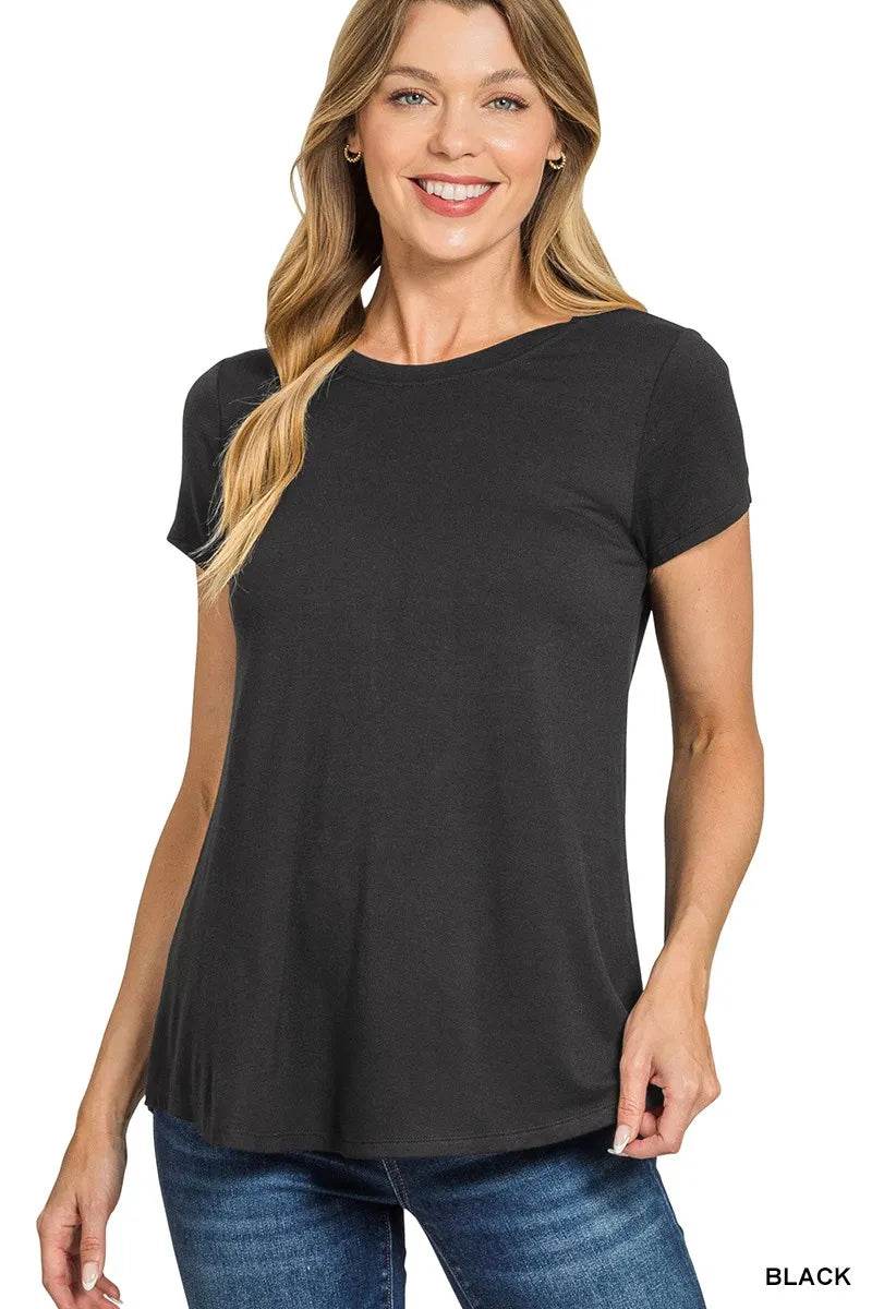 Zenana Flowy Round Hem Rayon Short Sleeve T-Shirt - ELY VESSA LLC
