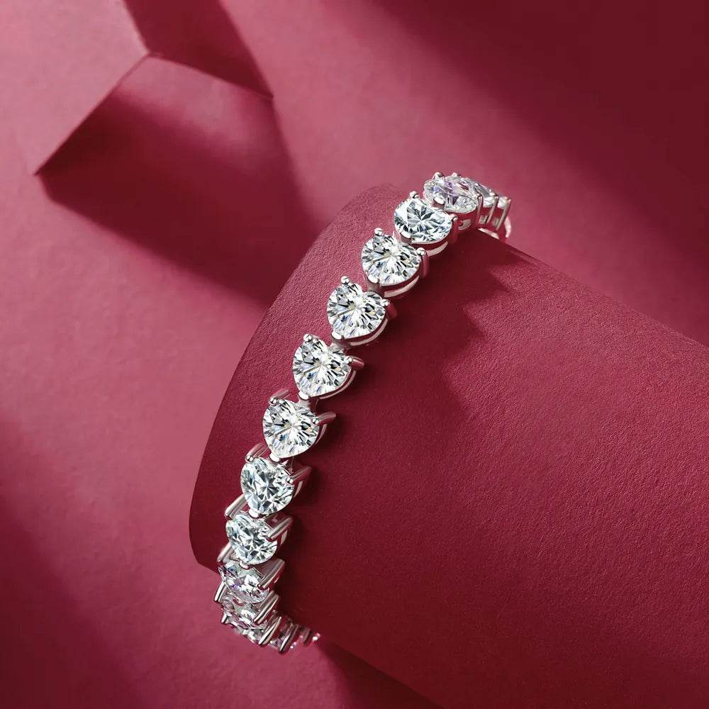 24 Carat Moissanite 925 Sterling Silver Heart Bracelet - ELY VESSA LLC