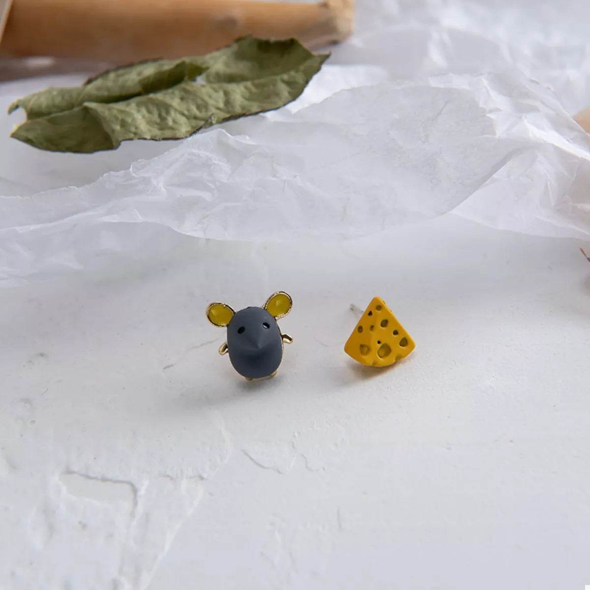 Asymmetrical Mouse & Cheese Stud Earrings - ELY VESSA LLC