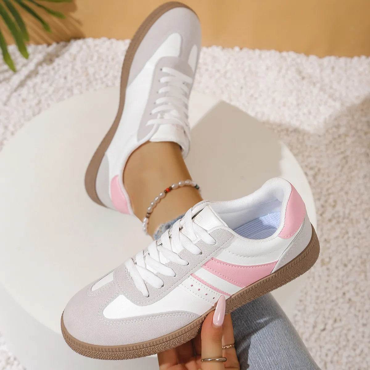 Round Toe Lace Up Sneakers - ELY VESSA LLC