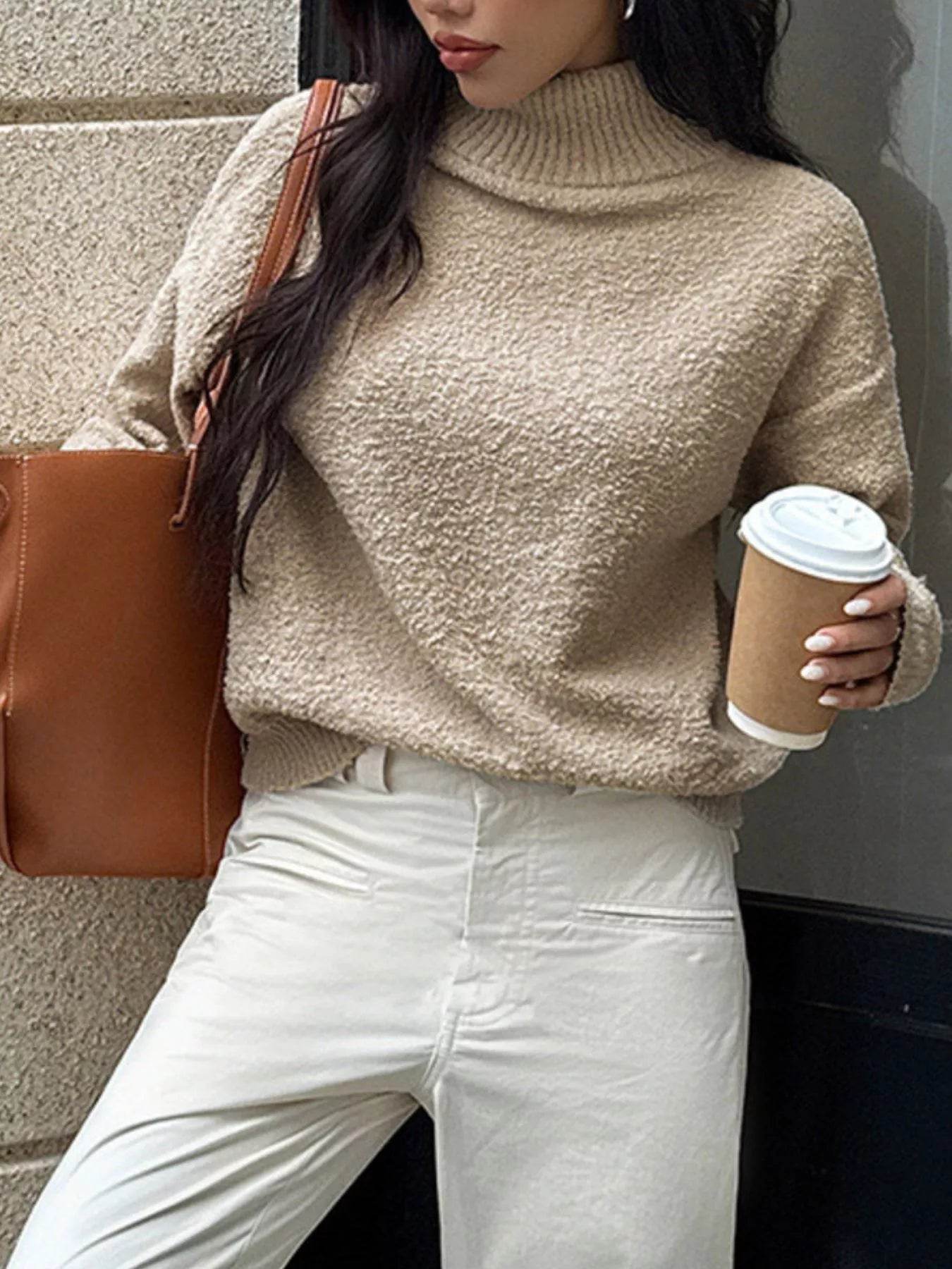 Turtleneck Long Sleeve Sweater - ELY VESSA LLC