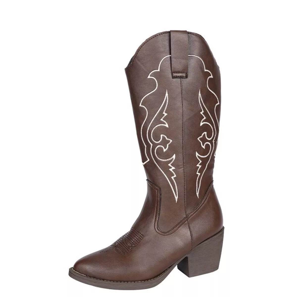 Western Embroidered Mid-Calf Boots - ELY VESSA LLC