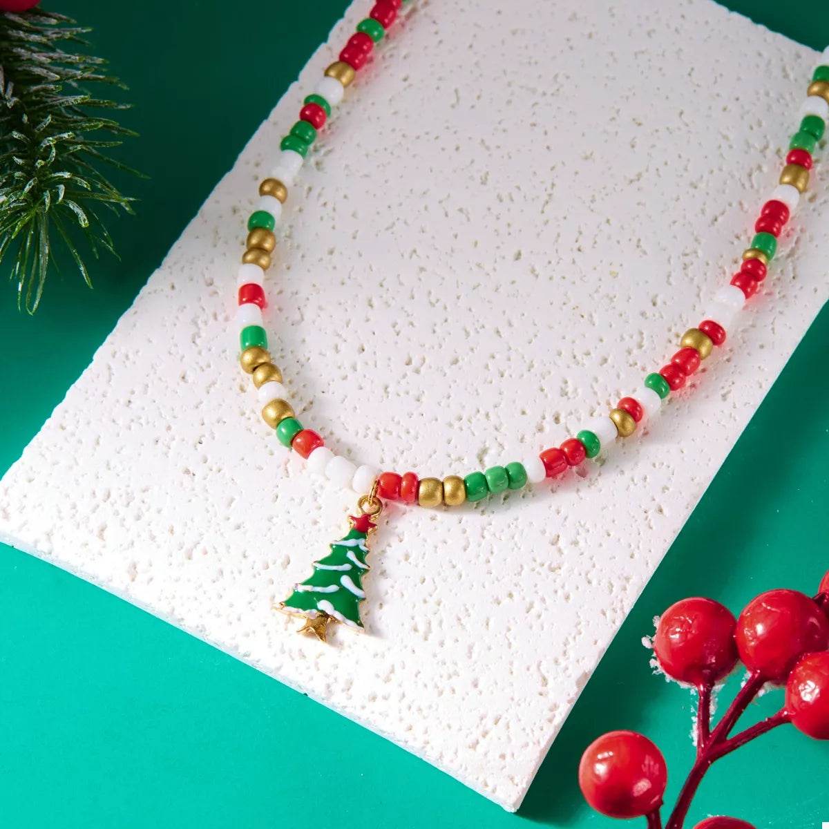 Christmas Themed Beaded Pendant Necklace - ELY VESSA LLC