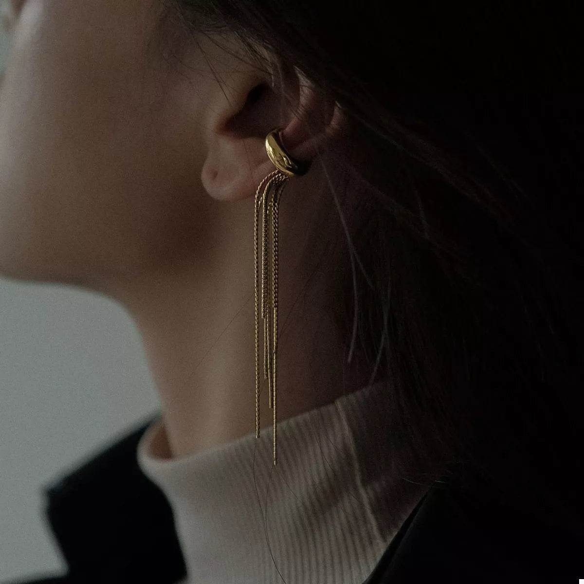 18K Gold-Plated Chain Fringe Earrings - ELY VESSA LLC