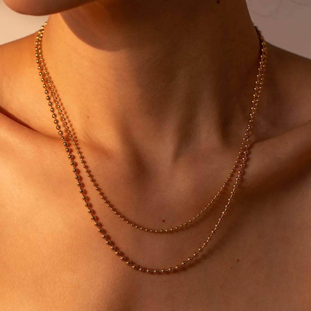 18K Gold-Plated Lobster Closure Bead Necklace - ELY VESSA LLC