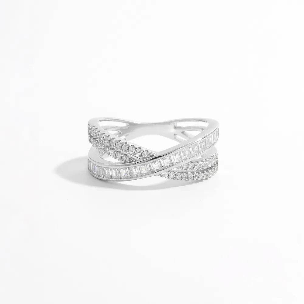 X Shape Inlaid Zircon 925 Sterling Silver Ring - ELY VESSA LLC