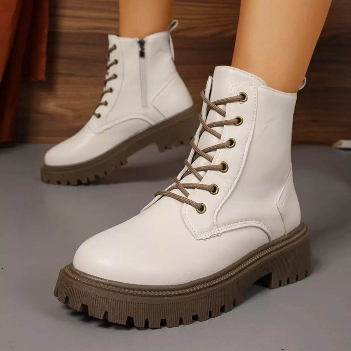 Lace Up Round Toe Boots - ELY VESSA LLC