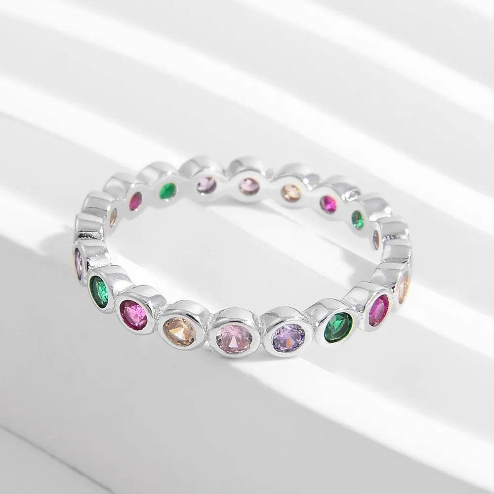 925 Sterling Silver Contrast Zircon Ring - ELY VESSA LLC