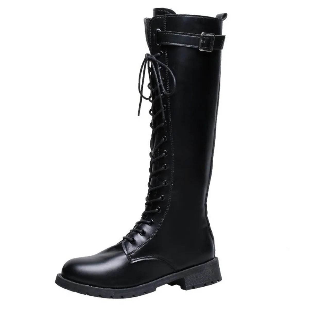 Leather Lace-Up Combat Boots - ELY VESSA LLC