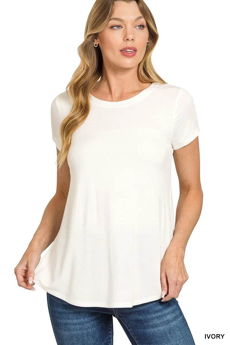 Zenana Flowy Round Hem Rayon Short Sleeve T-Shirt - ELY VESSA LLC