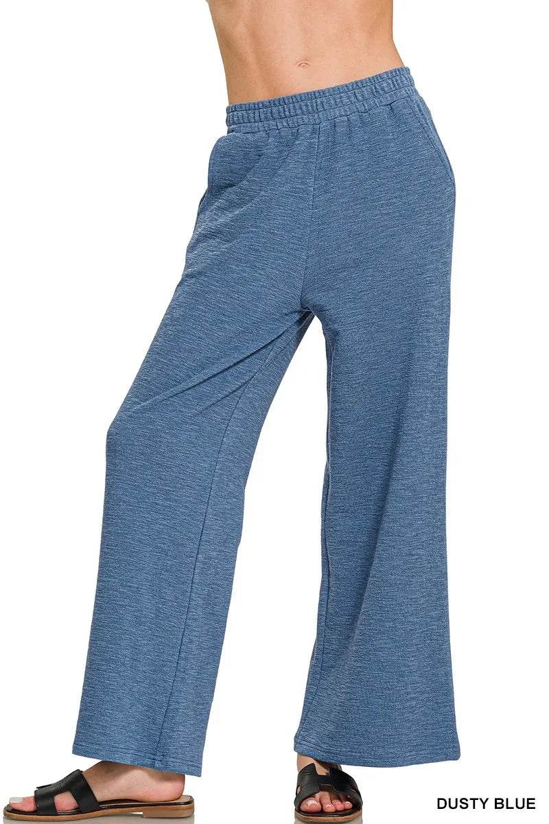 Zenana Cotton Slub Wide Leg Pants - ELY VESSA LLC