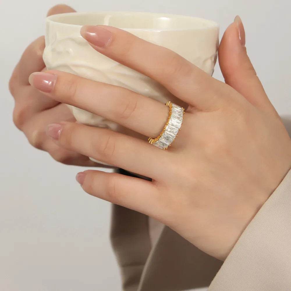 Titanium Steel Inlaid Zircon Ring - ELY VESSA LLC
