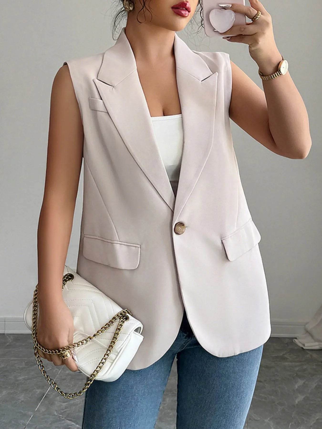 One Button Sleeveless Blazer - ELY VESSA LLC