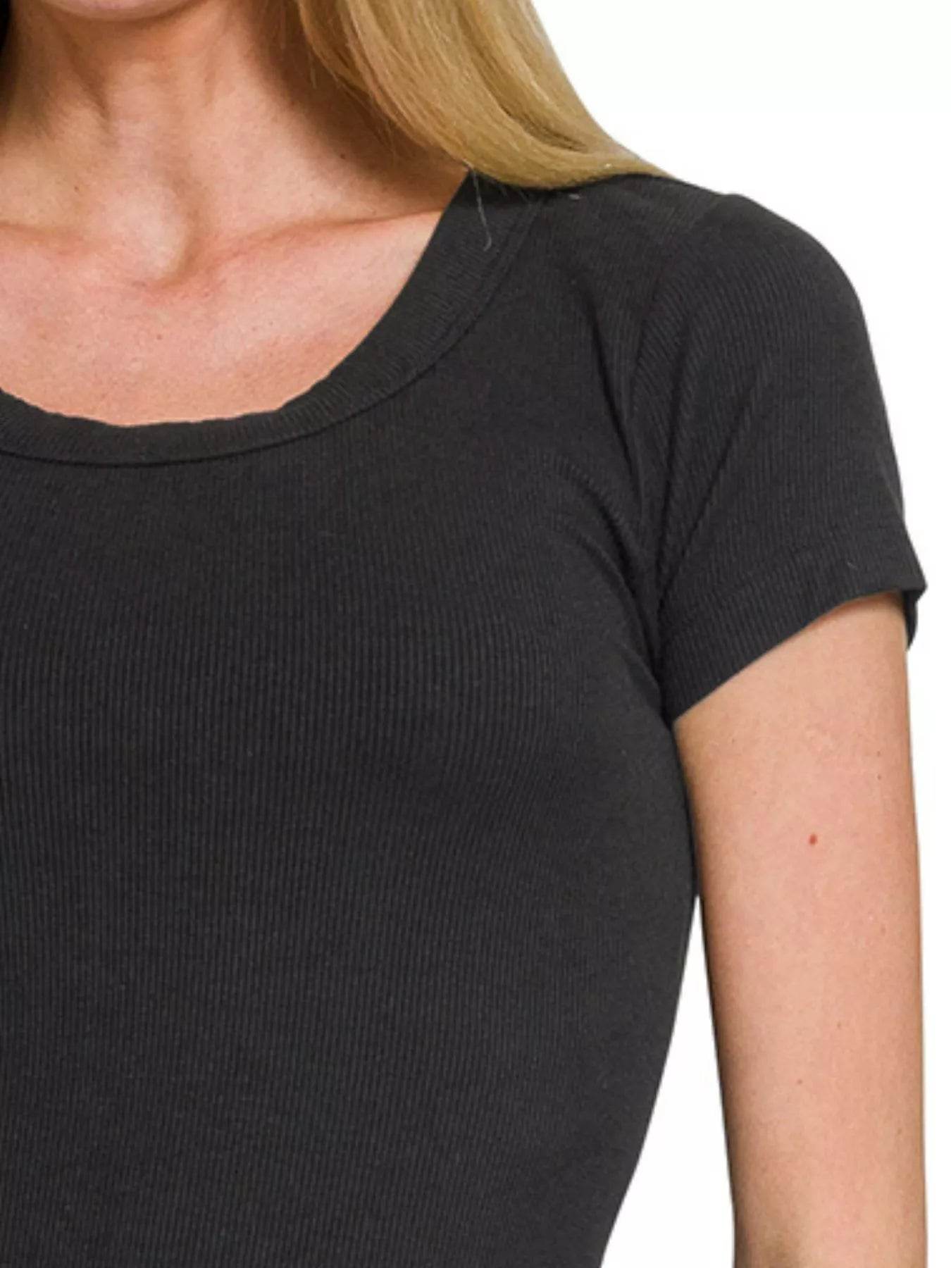 Zenana Ribbed Round Neck Short Sleeve T-Shirt - ELY VESSA LLC