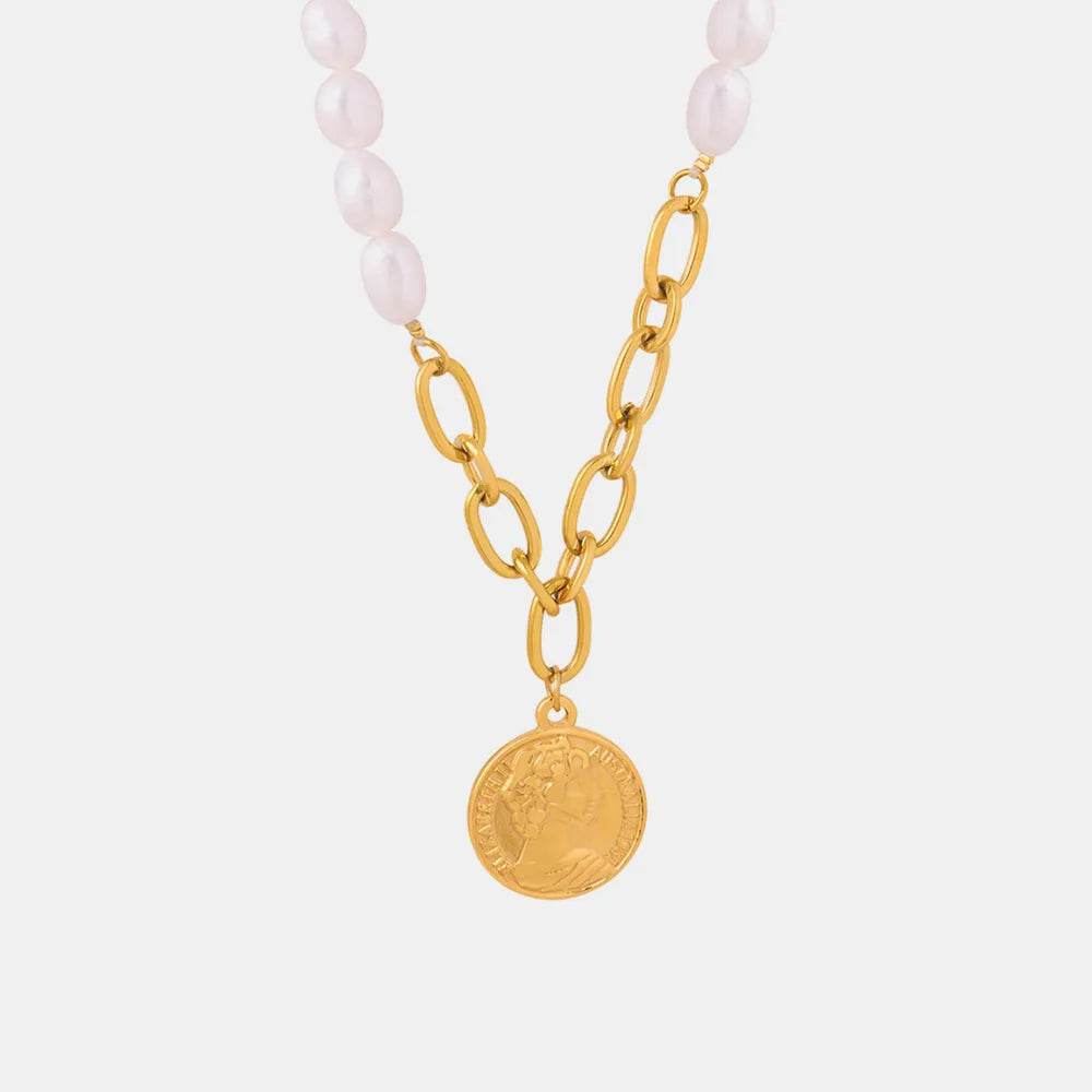 Coin pendant Pearl Titanium Steel Necklace - ELY VESSA LLC