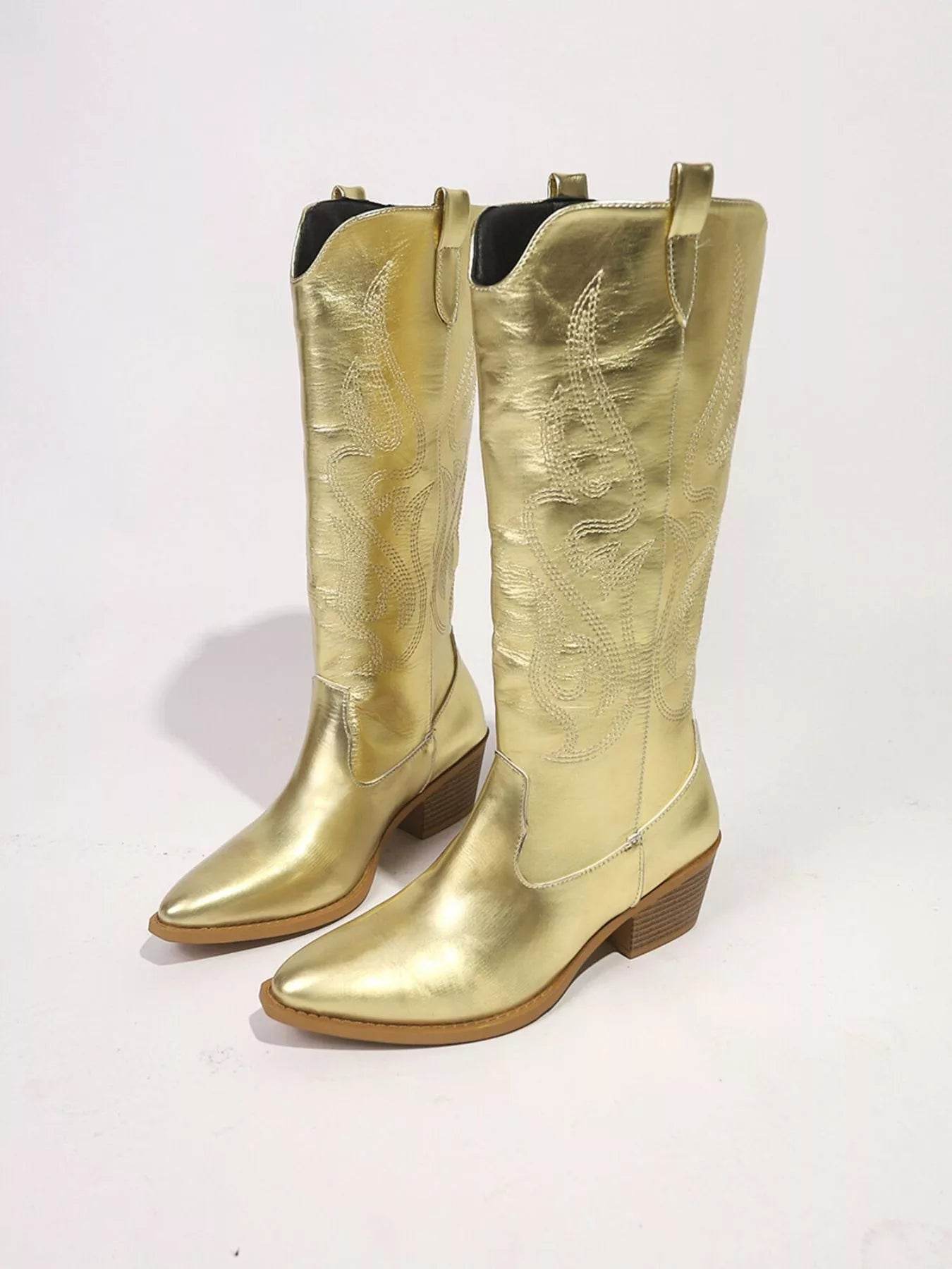 Point Toe Block Heels Boots - ELY VESSA LLC
