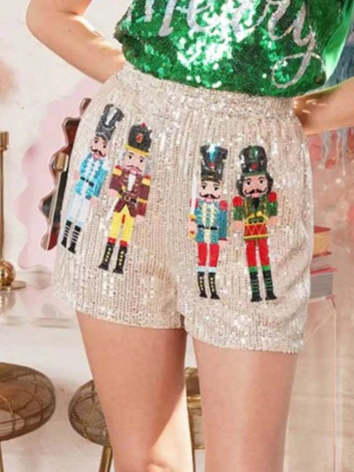 Christmas Sequined Nutcracker Shorts - ELY VESSA LLC