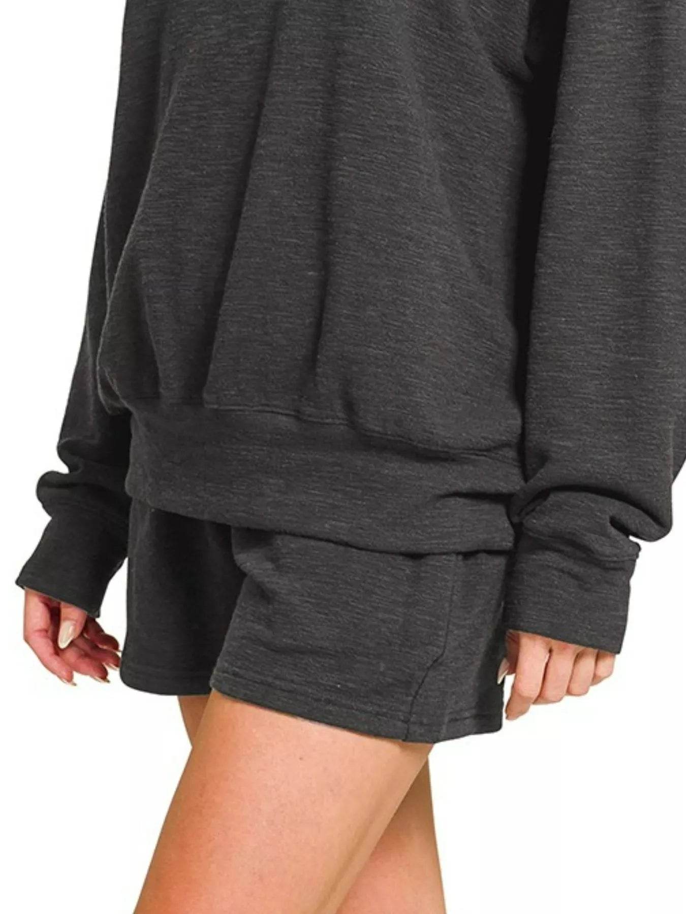 Zenana Slub Long Sleeve Top and Shorts Set - ELY VESSA LLC
