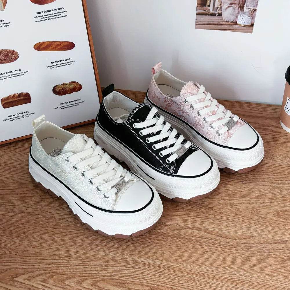 Lace-Up Canvas Platform Sneakers - ELY VESSA LLC