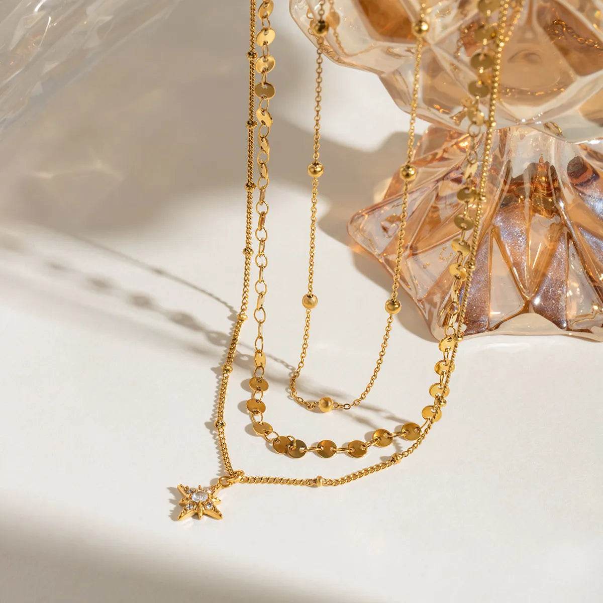 18K Gold-Plated Layered Star Pendant Necklace - ELY VESSA LLC