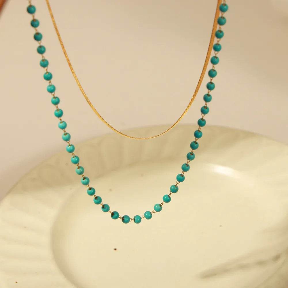 Turquoise Titanium Steel Double-Layered Necklace - ELY VESSA LLC