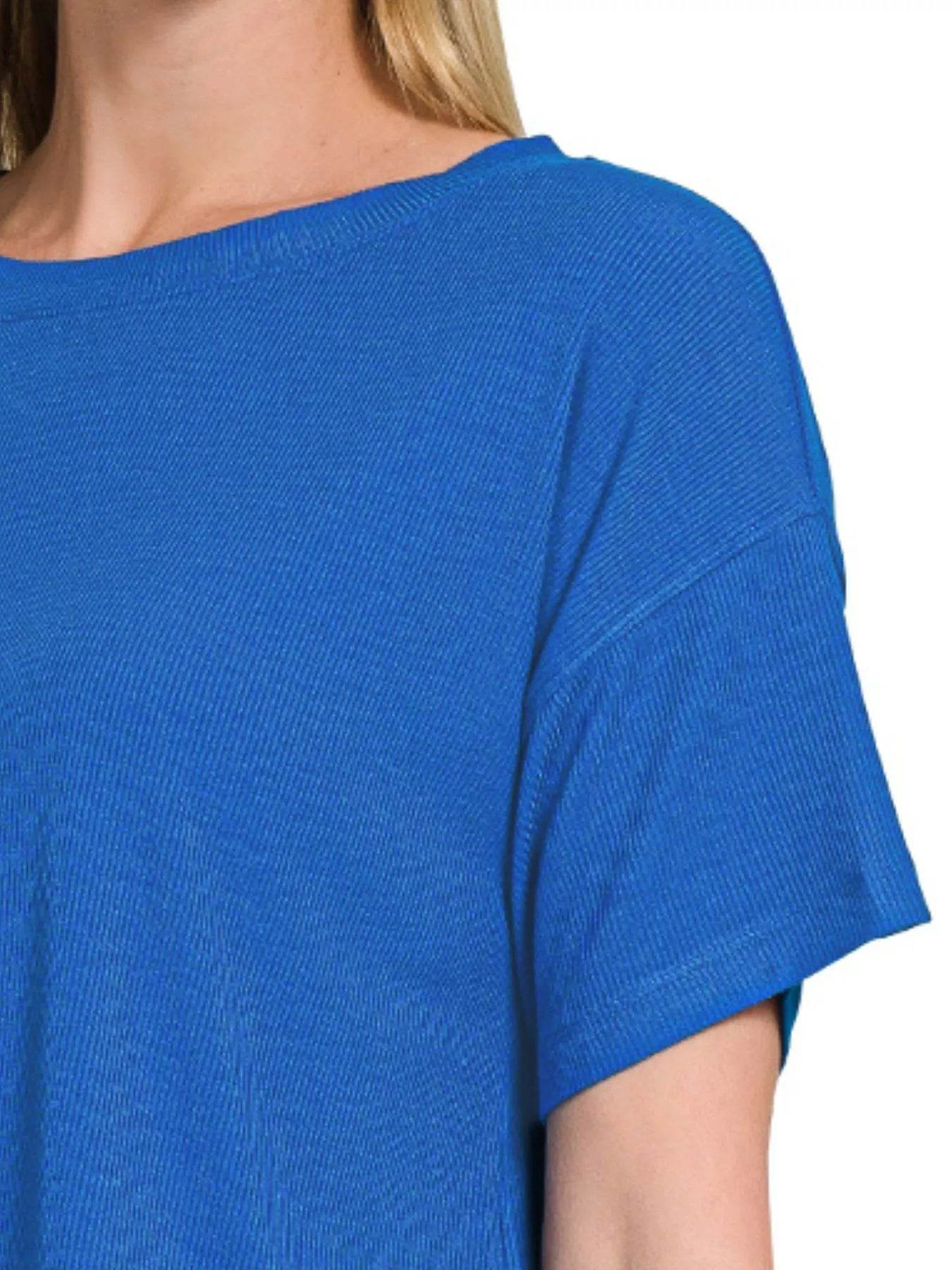 Zenana Ribbed Round-Neck Crop T-Shirt - ELY VESSA LLC