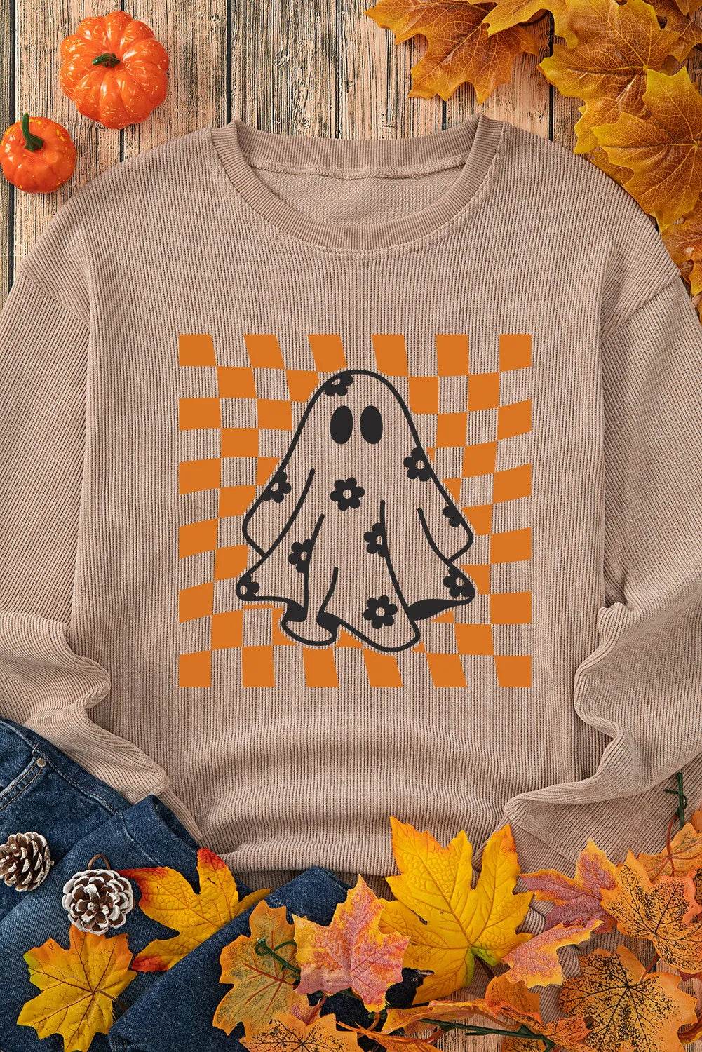 Ghost Round Neck Long Sleeve Sweatshirt - ELY VESSA LLC