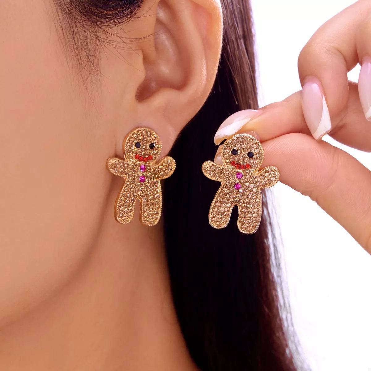 Alloy Gingerbread Man Stud Earrings - ELY VESSA LLC