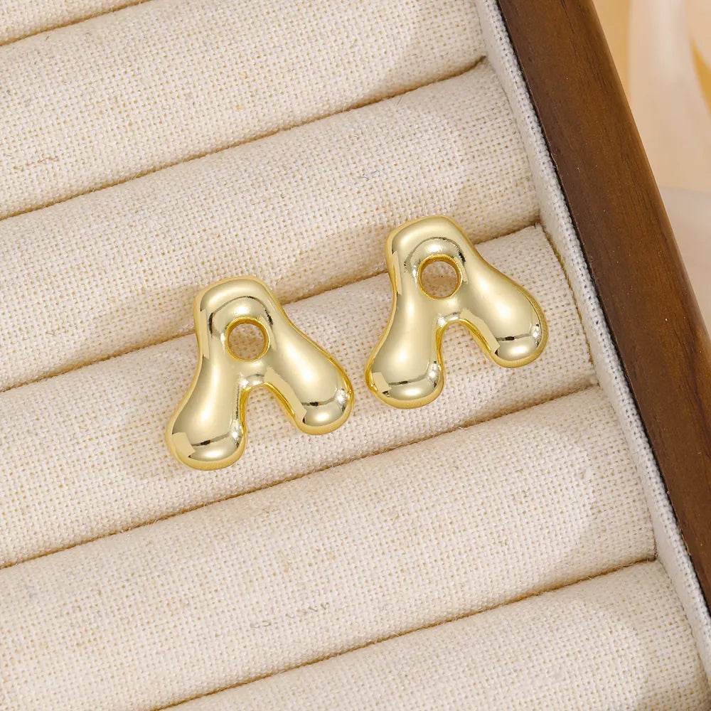 18K Gold-Plated Bubble Letter Stud Earrings - ELY VESSA LLC