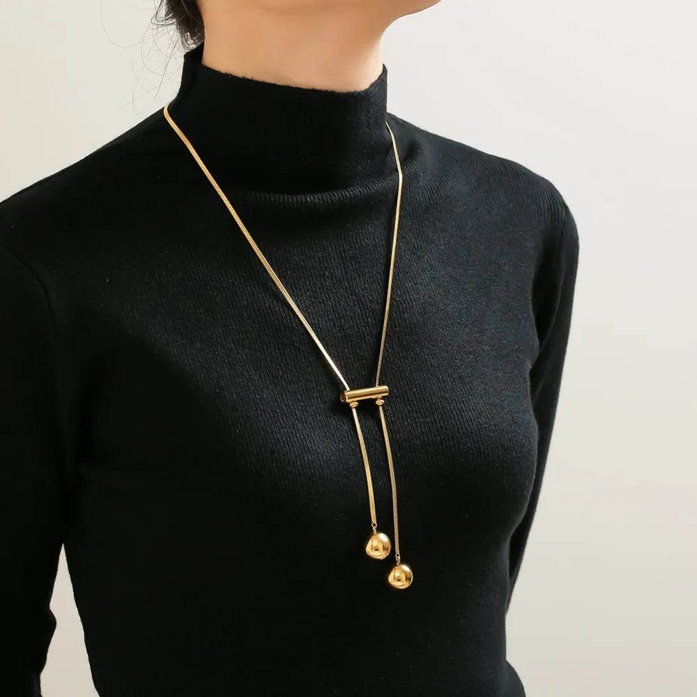 18K Gold-Plated Titanium Steel Hollow Bead Necklace - ELY VESSA LLC