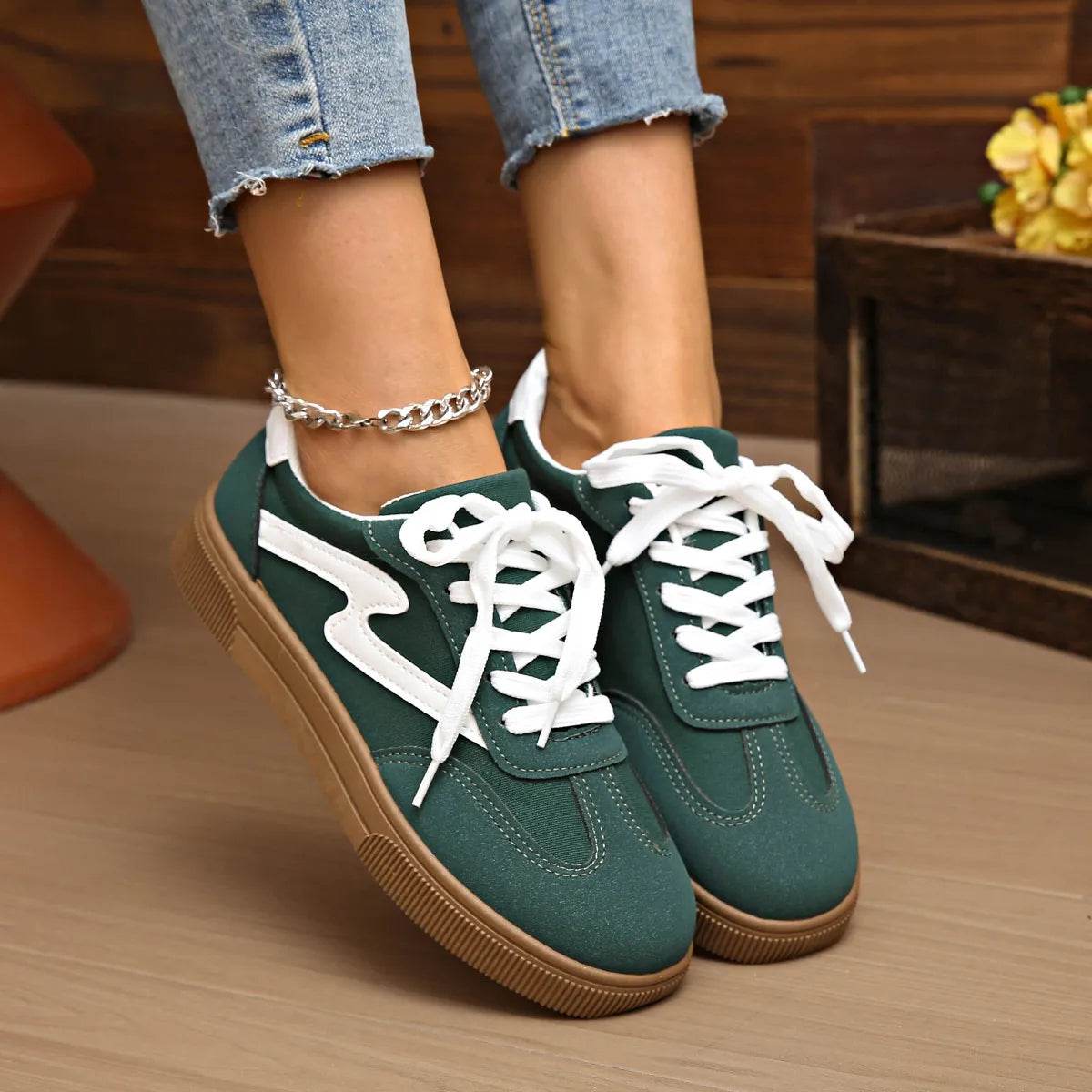 Round Toe Lace Up Sneakers - ELY VESSA LLC
