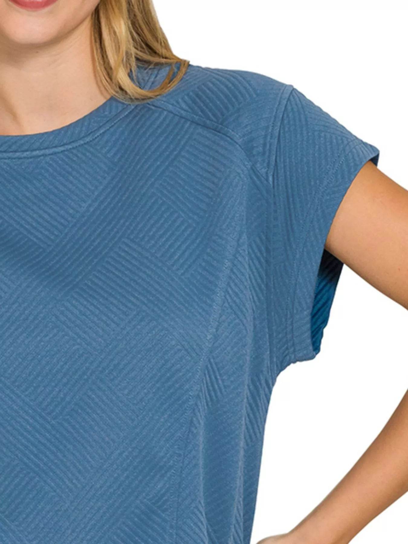 Zenana Textured Knit Jacquard Short Sleeve Top - ELY VESSA LLC