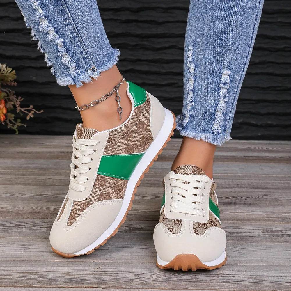Contrast Round Toe Flat Sneakers - ELY VESSA LLC