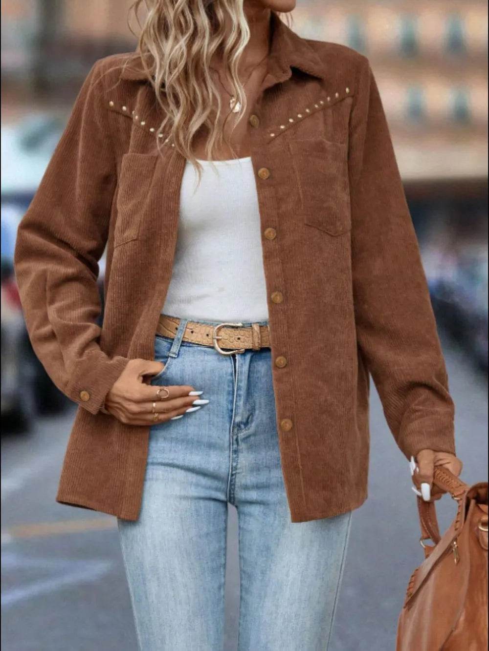 Button Down Long Sleeve Shacket - ELY VESSA LLC