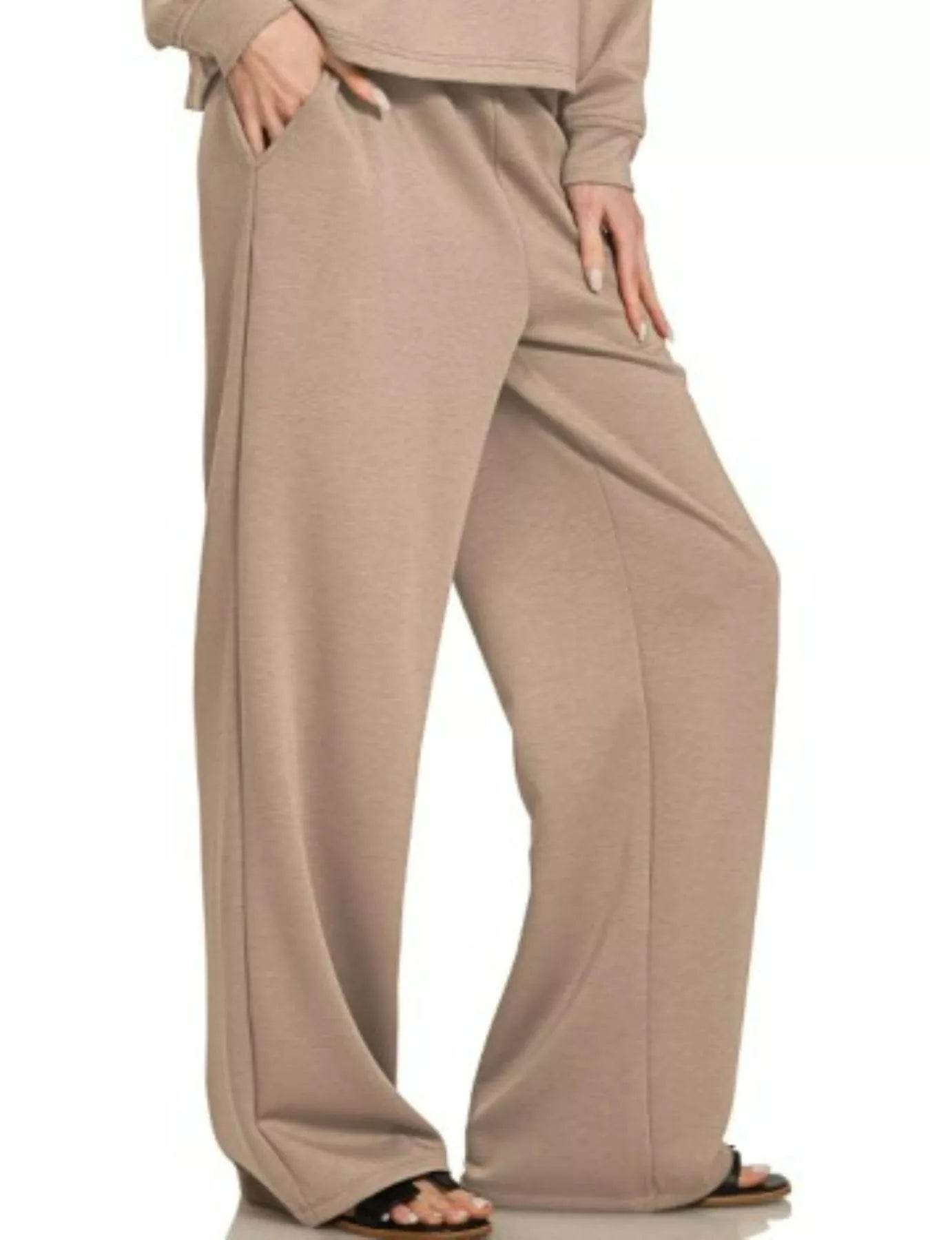 Zenana Scuba Crewneck Sweatshirt and Pants Set - ELY VESSA LLC