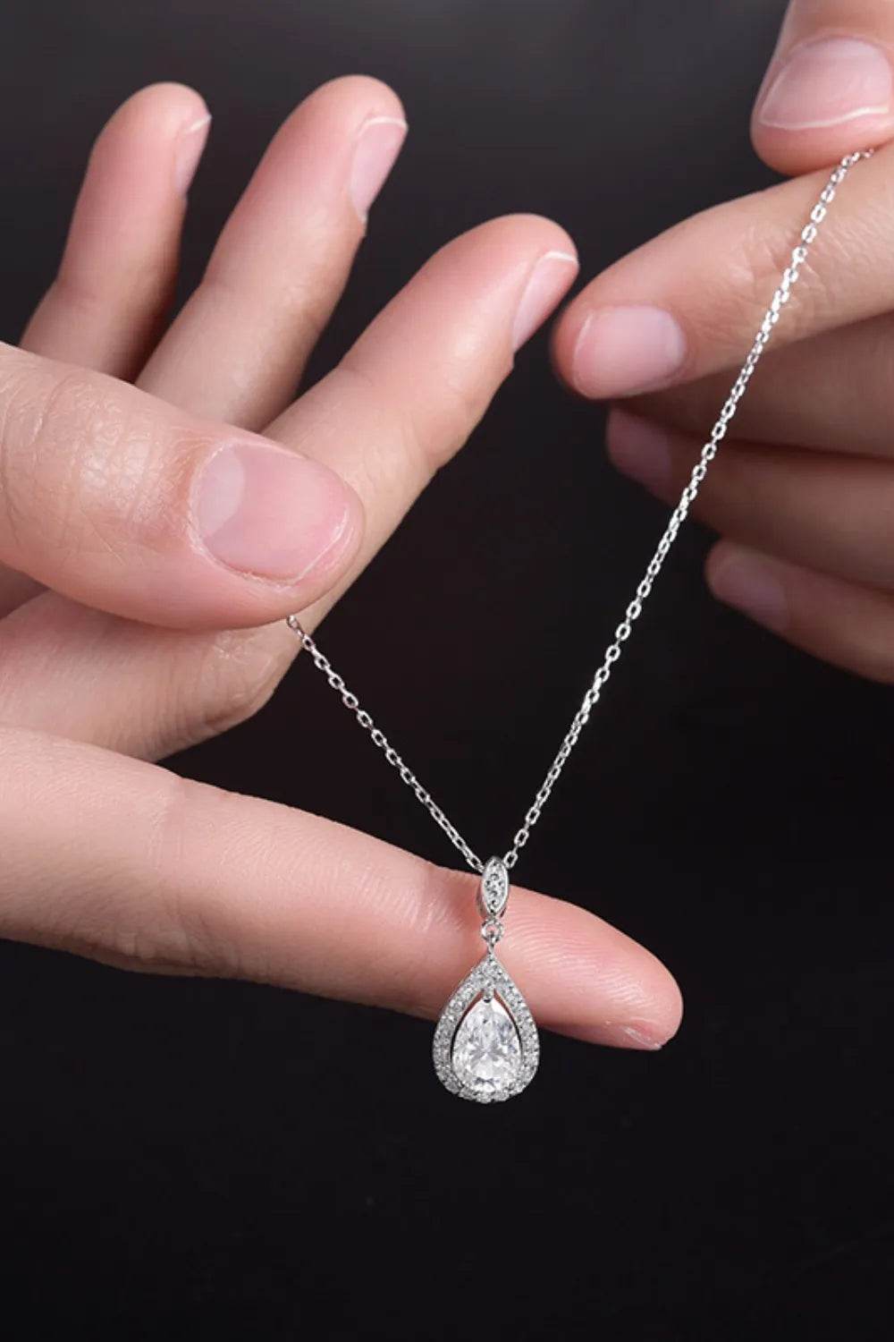 1.5 Carat Moissanite 925 Sterling Silver Teardrop Necklace - ELY VESSA LLC