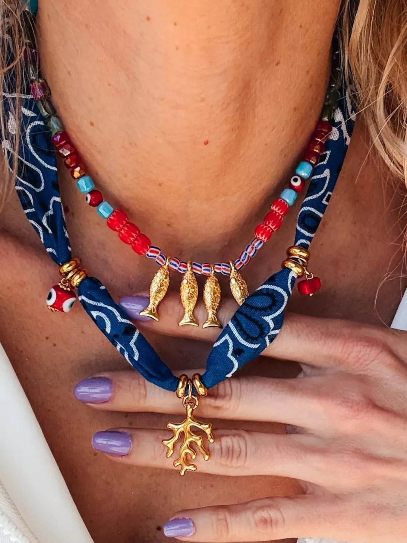 2-Piece Coral and Fish Pendant Necklace - ELY VESSA LLC