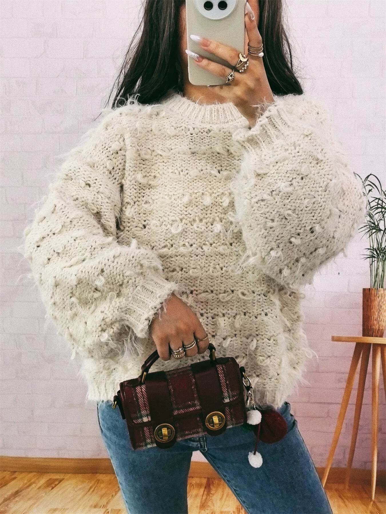 Chunky Round Neck Long Sleeve Sweater - ELY VESSA LLC