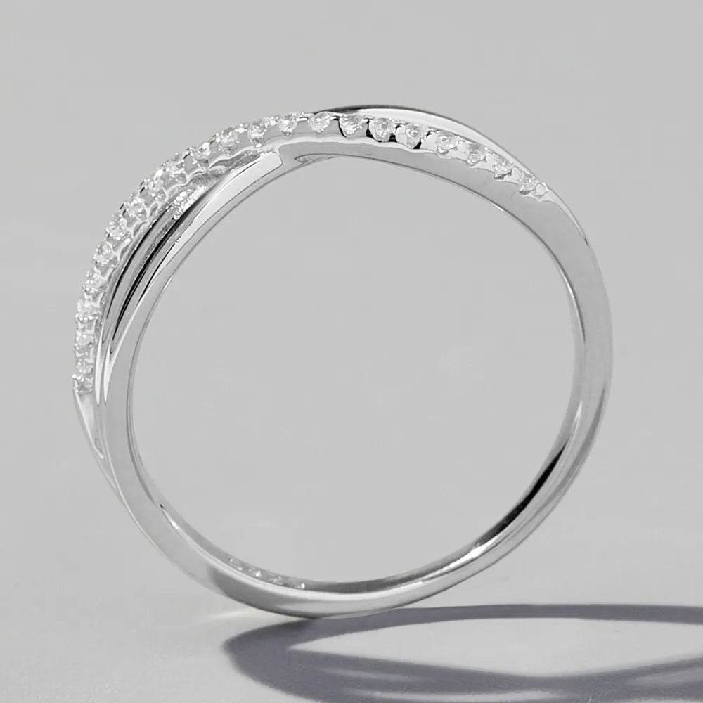 Crisscross Inlaid Zircon 925 Sterling Silver Ring - ELY VESSA LLC