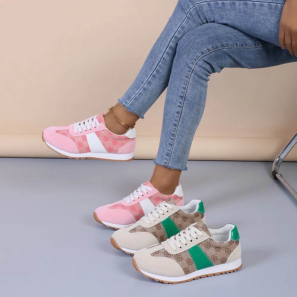 Contrast Round Toe Flat Sneakers - ELY VESSA LLC